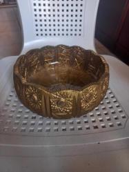 Altınkaplama kesme kristal vazo tekli  Çap 20 cm yükseklik 8.5 cm