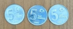 2005 - 2008 basımı 5 Yeni Kuruş (3 Parça)