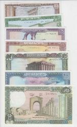 Lübnan Kağıt Para Seti 7 Farklı 1 - 5 -10 - 25 - 50 - 100 -250 Livre Çil