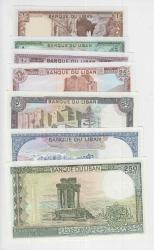 Lübnan Kağıt Para Seti 7 Farklı 1 - 5 -10 - 25 - 50 - 100 -250 Livre Çil