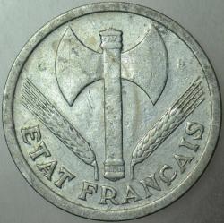 FRANSA 2 FRANK 1944 C. II. DÜNYA SAVAŞI NAZİ İŞGALİ VİCHY HÜKÜMETİ PARASI. NADİR