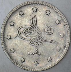 V. MEHMED REŞAD GÜMÜŞ 2 KURUŞ 1327/4 KOSTANTİNİYYE DARBI. OSMANLI İMPARATORLUĞU.