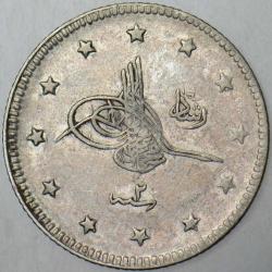 V. MEHMED REŞAD GÜMÜŞ 2 KURUŞ 1327/2 KOSTANTİNİYYE DARBI. OSMANLI İMPARATORLUĞU.