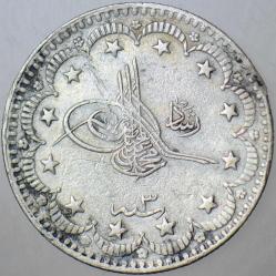 SULTAN V. MEHMED REŞAD GÜMÜŞ 5 KURUŞ 1327/3 İSTANBUL DARBI. OSMANLI İMPARATORLUĞU.