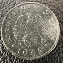 Nazi Almanya 1 Reichspfennig 1942 A. Gamalı Haç Detaylı. Çinko. Doğal Koyu Gri Renk