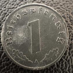 Nazi Almanya 1 Reichspfennig 1942 A. Gamalı Haç Detaylı. Çinko. Doğal Koyu Gri Renk