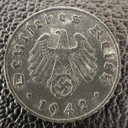 Nazi Almanya 1 Reichspfennig 1942 F Gamalı Haç Detaylı. Çinko. Doğal Koyu Gri Renk