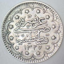 SULTAN V. MEHMED REŞAD GÜMÜŞ 5 KURUŞ 1327/6 İSTANBUL DARBI. ÇİLALTI+