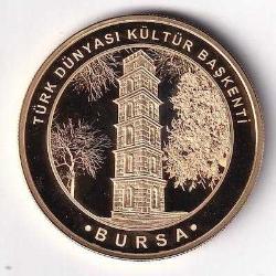 2022, Bursa Türk Dünyası Kültür Başkenti Bronz Üzeri Altın Kaplama Hatıra Para  SERTİFİKALI