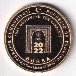 2022, Bursa Türk Dünyası Kültür Başkenti Bronz Üzeri Altın Kaplama Hatıra Para  SERTİFİKALI