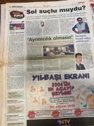 MİLLİYET GAZETESİ DOĞUM GÜNÜ HEDİYESİ - 31 ARALIK 2004  - TAM TAKIM 34 SAYFADIR -Ahmet Kıymaz-Osman Müftüoğlu-Ayşegül Aydoğan-Hakan Kırkçoğlu-Ercan Akyol-Fikret Bila-Gökçer Tahincioğlu-Ezhelan Üstünkaya-Müyesser Güneş-Hilmi Özkök-Hasan Cemal-Güneri Cıvaoğlu-Sefer Karacan-Sefa Karacan-Reyhan Balandı-Burhanettin Çoban-Akın Aydın-Ahmet Milker-Adem Atlan-Arnold Schwarzenegger-İlyas Müftüoğlu-Ayşe Mesçi-Nihayi Örsan-Gaye Hav Hav-Okan Bayülgen-Ayça Şen-Gani Müjde-Kadir Çöpdemir-Esra Ceyhan-Ebru Gündeş-Levent Kırca-Oya Başar-Emrah-Gülben Ergen-Deniz Seki-Zuhal Topal-İzel-Şebnem Dönmez-Muazzez Ersoy-Orhan Gencebay-Türkan Şoray-TRT’nin kozu 15 trilyon-Semra Hanım ile 2005-Yeni yıla Gülben Ergen ve Emrah’la-Yeni yıla İbo ile giriyor-Sürpriz ziyaretçiler-AKP’de istifa sancısı-CHP’nin eski lideri Çetin AKP’yi kutladı-Erdoğan’ın Meclis’teki bir günü-Terminatör Erdoğan’ı davet etti-Sol suçlu muydu-Ayrımcılık olmasın-Yılbaşı ekranı-Milyonlara veda-Kızıltepe’de bir bilmece daha-Genç kalma formülleri-M
