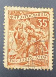 Yugoslavya Pulu - Yugoslavia Stamp -Postadan Geçmiş Pul Filateli -DAMGALI - İnşaat işçileri Temalı Pul, 35 PARA - YABANCI PULLAR -NOSTALJİK DOĞUM GÜNÜ HEDİYESİ