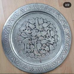 İRAN İŞİ EL OYMASI KUŞLU GÜMÜŞ BAKIR ALAŞIMLI SİNİ 40 CM