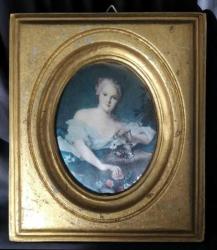 Rokoko Dönemi Kadın Portresi Temalı Baskı Resim. Ahşap Üzeri Altın Yaldız Çerçeve. (18. YY Tarzı)