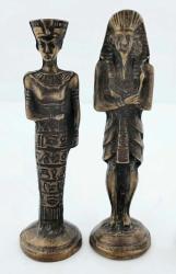 Mısır, Firavun Temalı Minyatür 2 Adet Bronz Döküm Alaşımlı Heykel Figur. 50-60 Yıllık. (8 cm)