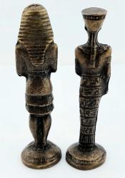 Mısır, Firavun Temalı Minyatür 2 Adet Bronz Döküm Alaşımlı Heykel Figur. 50-60 Yıllık. (8 cm)