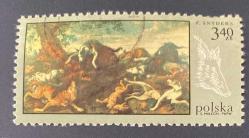 Polonya Pulu - Polska Stamp -  Postadan Geçmiş Pul Filateli -DAMGALI- Frans Snyders'ın  Yaban Domuzu Avı adlı tablosu temalı pul , 3.40 PARA - YABANCI PULLAR - NOSTALJİK DOĞUM GÜNÜ HEDİYESİ