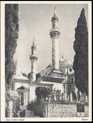 Eski Bursa Emir Sultan Camii siyah beyaz kartpostal Tasvir neşriyat