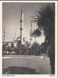 Eski İstanbul Sultanahmet Camii siyah beyaz kartpostal Tasvir neşriyat