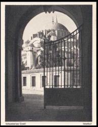 Eski İstanbul Süleymaniye Camii siyah beyaz kartpostal Tasvir neşriyat