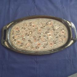 Vintage İşlemeli Bakır Servis Tepsi