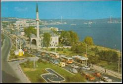 İstanbul Fındıklıdan dolmabahçe sarayı ve köprü görünümü eski kartpostal