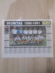 Beşiktaş poster 1990 1991 RIZA ÇALIMBAY ENGİN İPEKOĞLU RECEP ÇETİN GÖKHAN KESKİN METİN TEKİN FEYYAZ UÇAR ŞIFO MEHMET KADIR AKBULUT  WALSH  ZEKİ   ULVİ DOKSANLAR KOLEKSİYON- Tan gazete eki lig fikstürü