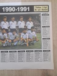 Beşiktaş poster 1990 1991 RIZA ÇALIMBAY ENGİN İPEKOĞLU RECEP ÇETİN GÖKHAN KESKİN METİN TEKİN FEYYAZ UÇAR ŞIFO MEHMET KADIR AKBULUT  WALSH  ZEKİ   ULVİ DOKSANLAR KOLEKSİYON- Tan gazete eki lig fikstürü