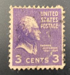 Amerika Birleşik Devletleri Pulu - USA Stamp - Postadan Geçmiş Pul Filateli - THOMAS JEFFERSON TEMALI PUL, 3 PARA  - YABANCI PULLAR - NOSTALJİK DOĞUM GÜNÜ HEDİYESİ