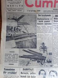 Cumhuriyet Gazetesi - 29 İkinciteşrin (Kasım) 1940 - Yunanistan bir cevaptır yazan Yunus Nadi Başmakale - son karşılaşmada italyanların iki harp gemisi hasara uğramış - akdeniz'deki harekatta büyük rol oynadığı tahmin edilen İngiliz donanmasından meşhur Nelson dridnotunun taretleri borda ateşi vaziyetinde Fotoğrafı - Berlin'de Hitler'e bildirilen Sovyet cevapları - örfi idare komutanı Ali Rıza Artunkal geniş tetkiklere başladı - askeri mahkeme heyeti Dün İstanbul'a geldi - binlerce mayın fırtınadan İsveç sahillerine düşerek tahribat yapıyor - siyasi katliam 67 eski nazırı kendi gardiyanları katletmişler - bükreş'te tedhiş Demir muhafızlar profesör Yorgayı da öldürdüler - sabotaj norveç'te yolları bozmak için dağlar yerinden oynatıldı - karartmalar için yarın Radyo ile halka son talimat verilecek - Fransa'da Alman düşmanlığı - taarruz'dan evvel Arnavutluk limanlarına ihraç edilen İtalyan askerleri fotoğraf - küçük hikaye karanlıkta Hadiye İclal - ekmek fiyatlarına zam yapılacak mı