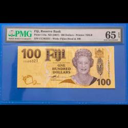 Fiji 100 dolar 2007 Çil PMG 65 EPQ Kraliçe Elizabeth