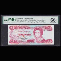 Bahamalar 3 dolar 1974 Çil PMG 66 EPQ Kraliçe Elizabeth
