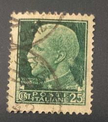İtalya Pulu - Italy Stamp - Postadan Geçmiş Pul Filateli - Damgalı - KRAL III. VITTORIO EMANUELE TEMALI PUL, 25 PARA - YABANCI PULLAR - NOSTALJİK DOĞUM GÜNÜ HEDİYESİ