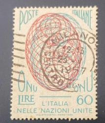İtalya Pulu - Italy Stamp - Postadan Geçmiş Pul Filateli - Damgalı - İtalya'nın Birleşmiş Milletler'e kabulü Temalı Pul, 60 PARA - YABANCI PULLAR - NOSTALJİK DOĞUM GÜNÜ HEDİYESİ