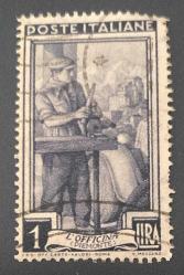 İtalya Pulu - Italy Stamp -  Postadan Geçmiş Pul Filateli - DAMGALI -  ATÖLYEDE İŞÇİ TEMALI PUL, 1 PARA - YABANCI PULLAR -NOSTALJİK DOĞUM GÜNÜ HEDİYESİ