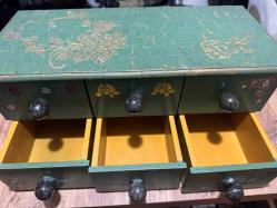 VİNTAGE AHŞAP EL YAPIMI 6 ÇEKMECELİ TAKI AKSESUAR  VEYA DİKİŞ NAKIŞ KUTUSU