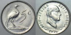 GÜNEY AFRİKA CUMHURİYETİ 5 CENT 1976 SİRKÜLASYON HATIRA. ÇİLALTI