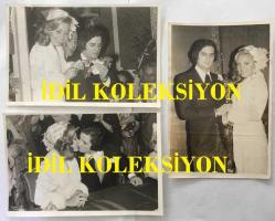 1965 TÜRKİYE GÜZELİ SEVTAP ETİ'NİN ORİJİNAL 3'LÜ FOTOĞRAF SETİ - 18 x 12 cm EBADINDA  - SEVTAP ETİ, AKIN ERKAN'LA EVLENİRKEN DÜĞÜNDE ÇEKİLMİŞ 3 ÖZEL KARE. 22 EKİM 1973... SEVTAP ETİ & AKIN ERKAN DÜĞÜNÜNDEN HATIRA FOTOĞRAFLARI. ÖZEL ARŞİV