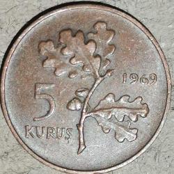 TÜRKİYE 1969  5 KURUŞ