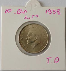 Türkiye Cumhuriyeti 1998 Yılı 10 Bin Lira Kenar Yazısı Turaya Göre Düz  (4122)