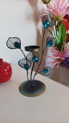 vintage tavus kuşu model metal taşlı mumluk & 26 cm