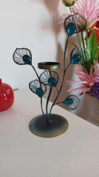 vintage tavus kuşu model metal taşlı mumluk & 26 cm