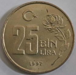 Türkiye Cumhuriyeti  1997 Yılı 25 Bin Lira Tura'ya Göre Ters  ( 8112)