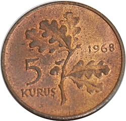 Türkiye Cumhuriyet 1968 Yılı 5 Kuruş (8972)