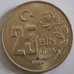 Türkiye Cumhuriyeti 1999 Yılı 25 Bin Lira Tura'ya Göre Ters 5120