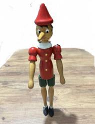 Vintage Hareketli Kolları ve Bacakları Olan Büyük Vintage Pinokyo Ahşap Biblo Figürü Boy 33 cm