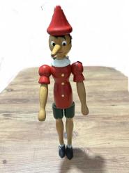 Vintage Hareketli Kolları ve Bacakları Olan Büyük Vintage Pinokyo Ahşap Biblo Figürü Boy 33 cm