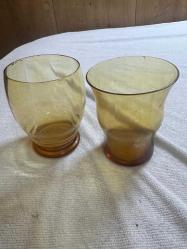 Vintage 2 Farklı MCM Empoli Sanat Optik Shot Bardağı İtalya Kehribar Altın Dalgalı Üst Kısım Nadir bulunur Dekorluk Koleksiyonluk