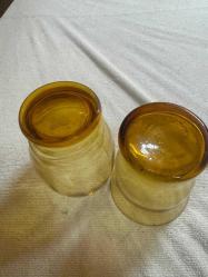 Vintage 2 Farklı MCM Empoli Sanat Optik Shot Bardağı İtalya Kehribar Altın Dalgalı Üst Kısım Nadir bulunur Dekorluk Koleksiyonluk