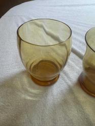 Vintage 2 Farklı MCM Empoli Sanat Optik Shot Bardağı İtalya Kehribar Altın Dalgalı Üst Kısım Nadir bulunur Dekorluk Koleksiyonluk